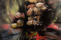 Luční květy pro Marii - olej a sprej na plátně 140 x 100 cm, 2022